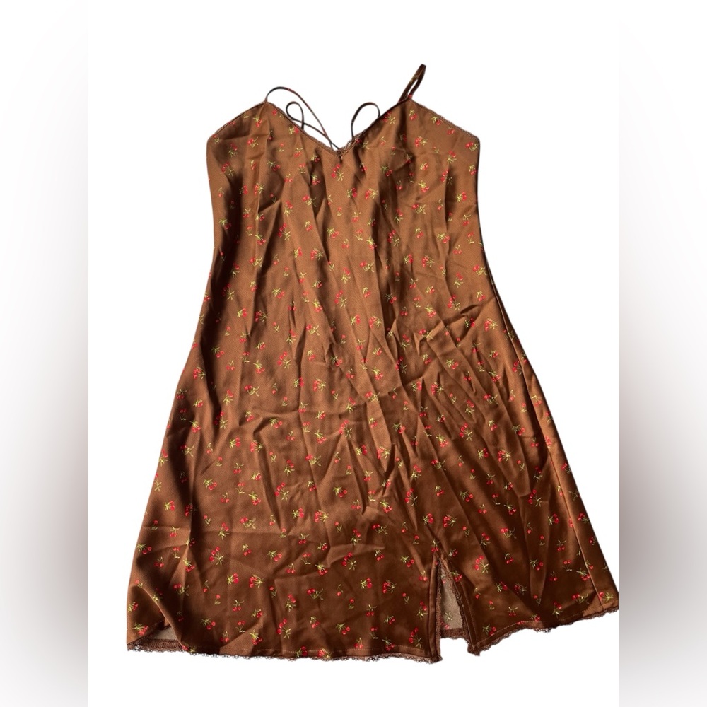WILD FABLE BROWN MINI FAUX SILK DAINTY FLORAL DRESS MEDIUM WOMENS
